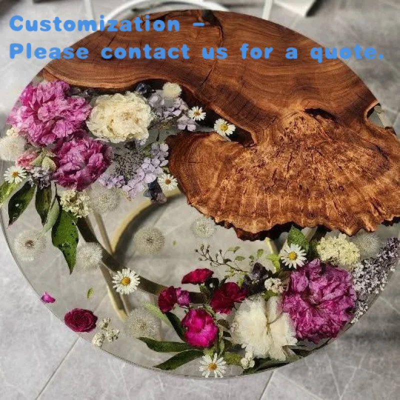 

на заказ. Элегантный индивидуальный современный дизайн ручной работы из дерева и смолы круглый стол живая эпоксидная смола цветок река обеденный стол