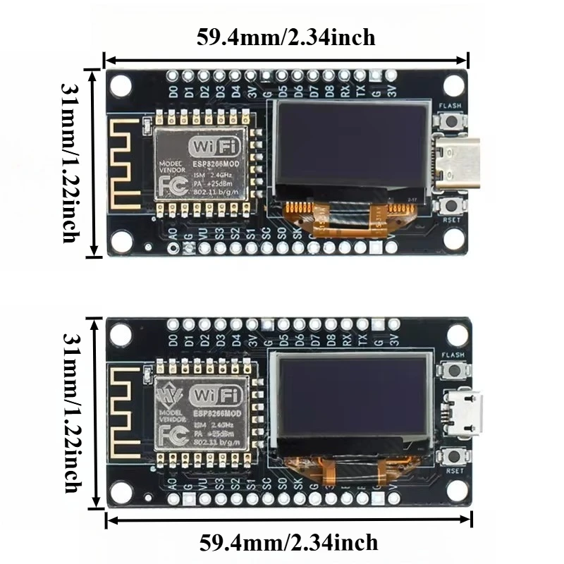 ESP8266 NodeMCU WiFi Module with 0.96 Inch OLED Display ESP-12F Development Board Microcontroller for Arduino IoT Kit