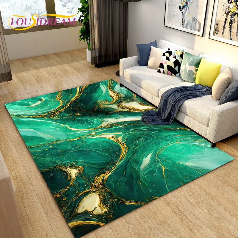 Nordic Green Gold Marble Luxury Area Rug Large,Carpet Rug for Living Room Bedroom Sofa Doormat Decoration,kid Non-slip Floor Mat