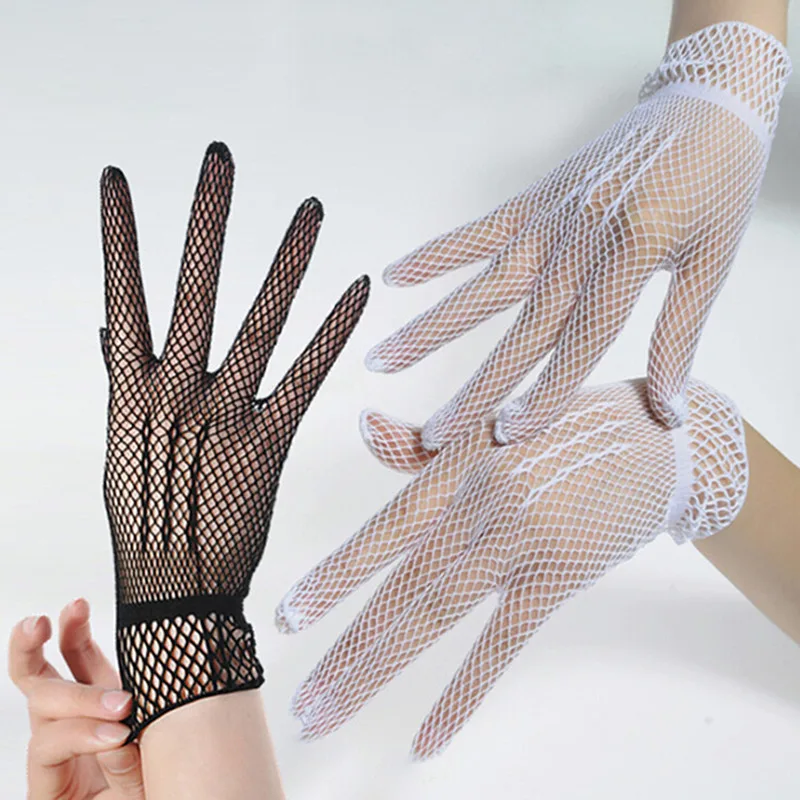 Women Fashion Mesh Fishnet Gloves White Black Lace Finger Bride Mittens Uv-proof Driving Gloves Ladies Evening Party Accessory