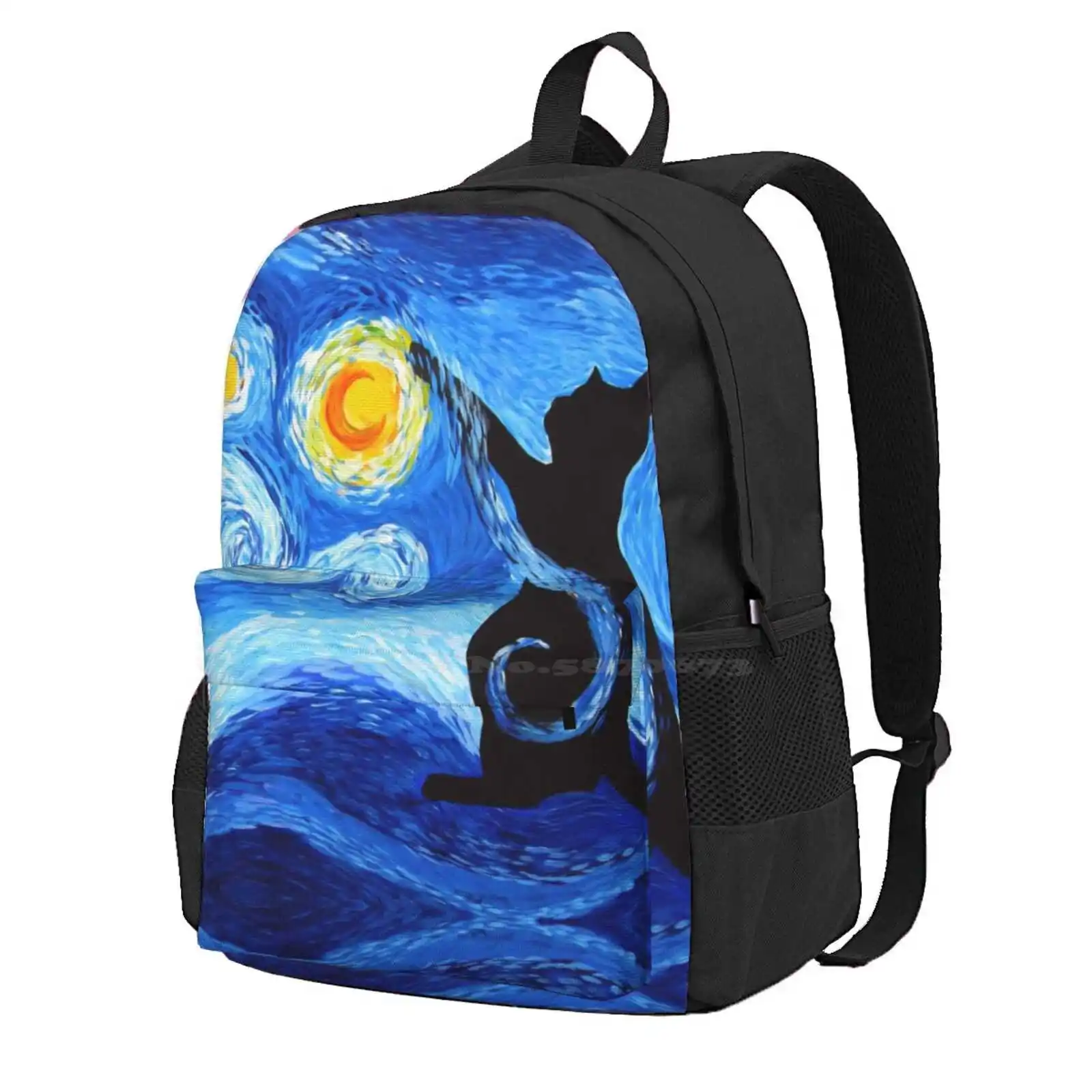 

Starry Night Print With A Black Cat Hot Sale Schoolbag Backpack Fashion Bags Black Cats Black Kitten Starry Night Abstract Cat