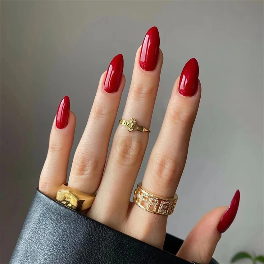 24Pcs/Set Medium Long Solid Color Press on Nails Tabs Full Coverage Almond Fake Nails Art Removable Premium Wearable False Nail