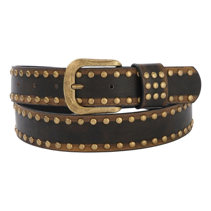 X5XA Adjustable Fashion Belt with Faux Leather Look Strap, Metal Accent Trim, and Pin Closure for Casual Pants, Jeans, Skirts,