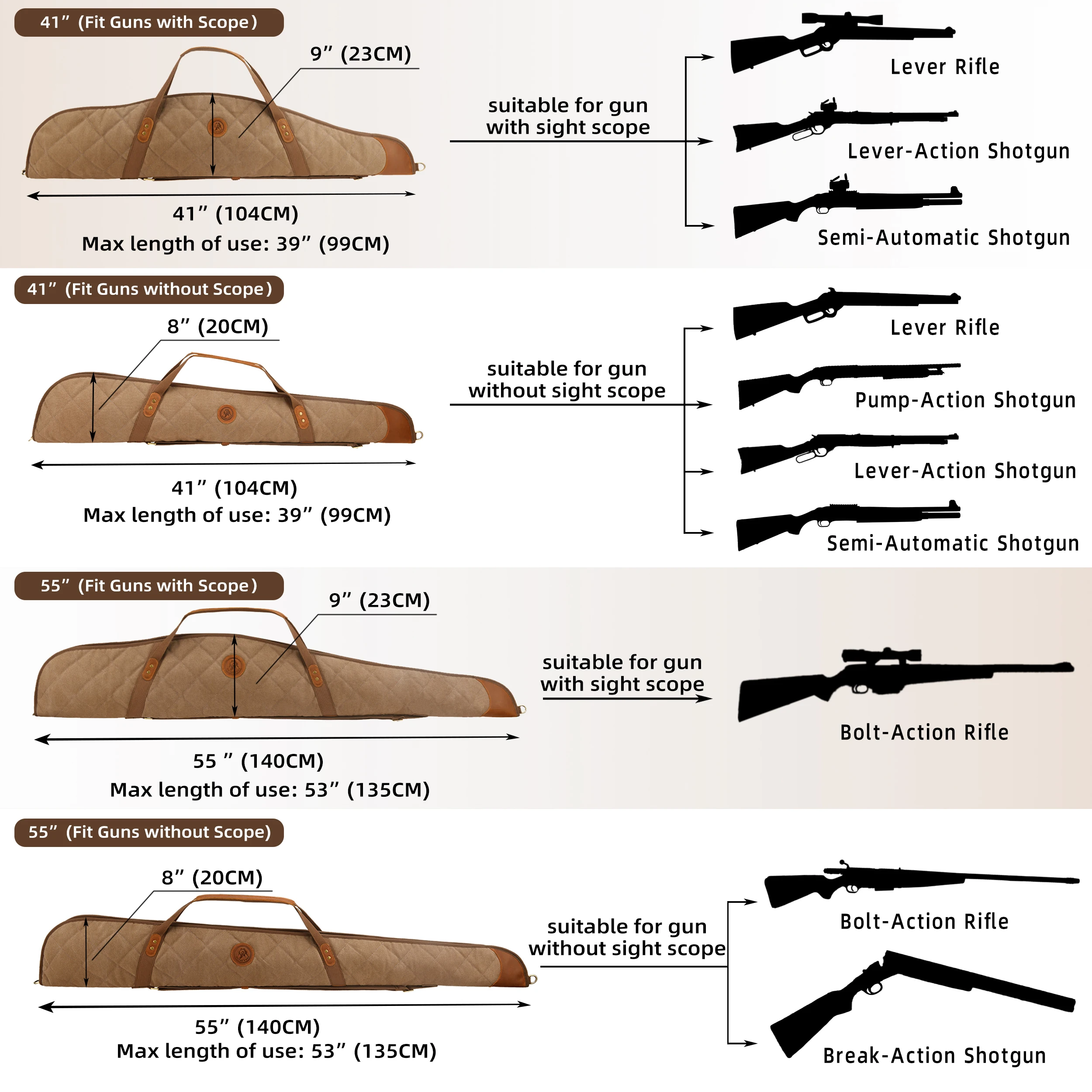 Wayne's cão 41 "/55" capa de rifle macio para rifle e espingarda, bolsa de transporte de couro de lona bolsa de arma longa para caça