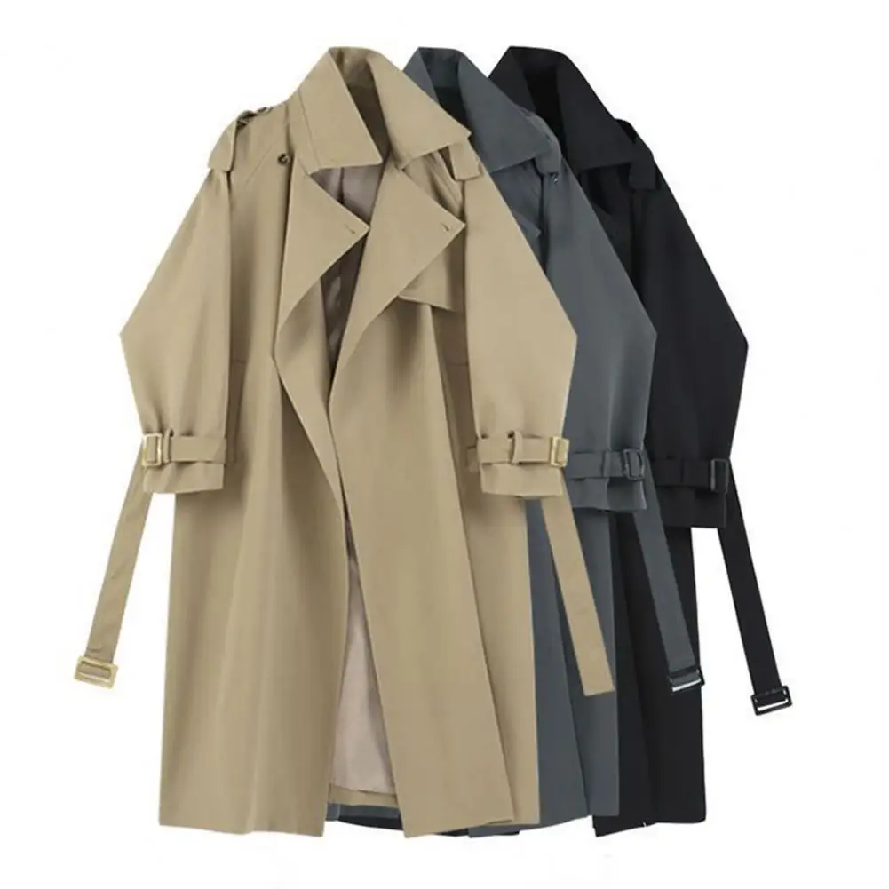 Chaqueta larga con cinturón para mujer, cortavientos elegante, abrigo de longitud media con bolsillos, diseño de moda
