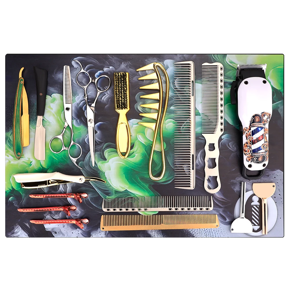 

Professional Hair Cutting Tool Mat - Non-Slip Barber Tool Organizer for Electric Clippers and Comb Storage
