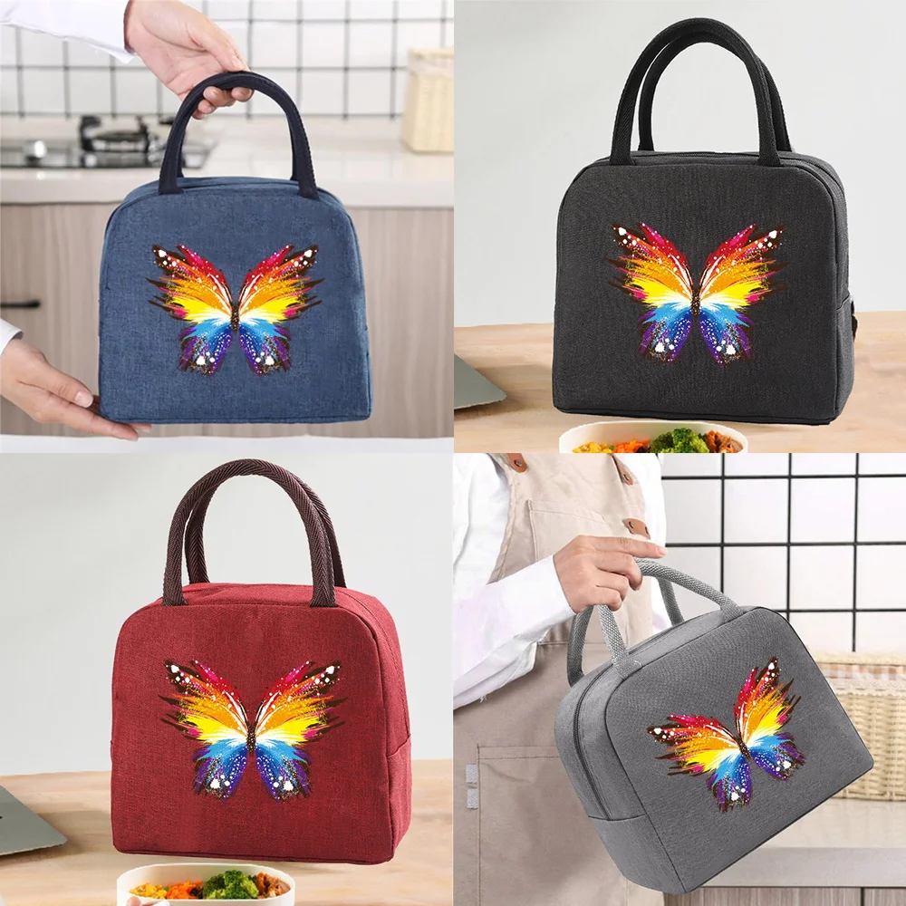 

Lunch Insulated Bag Thermal Food Picnic Bags Handbags Organizern Colorful Butterfly Pattern Unisex Cooler Tote for Work