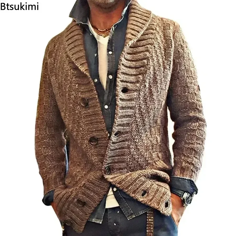 New 2025 Vintage Men's Warm Sweater Autumn Winter Knitted Men Cardigan Sweater Long Sleeve Casual Coats Jacket Mens Clothing