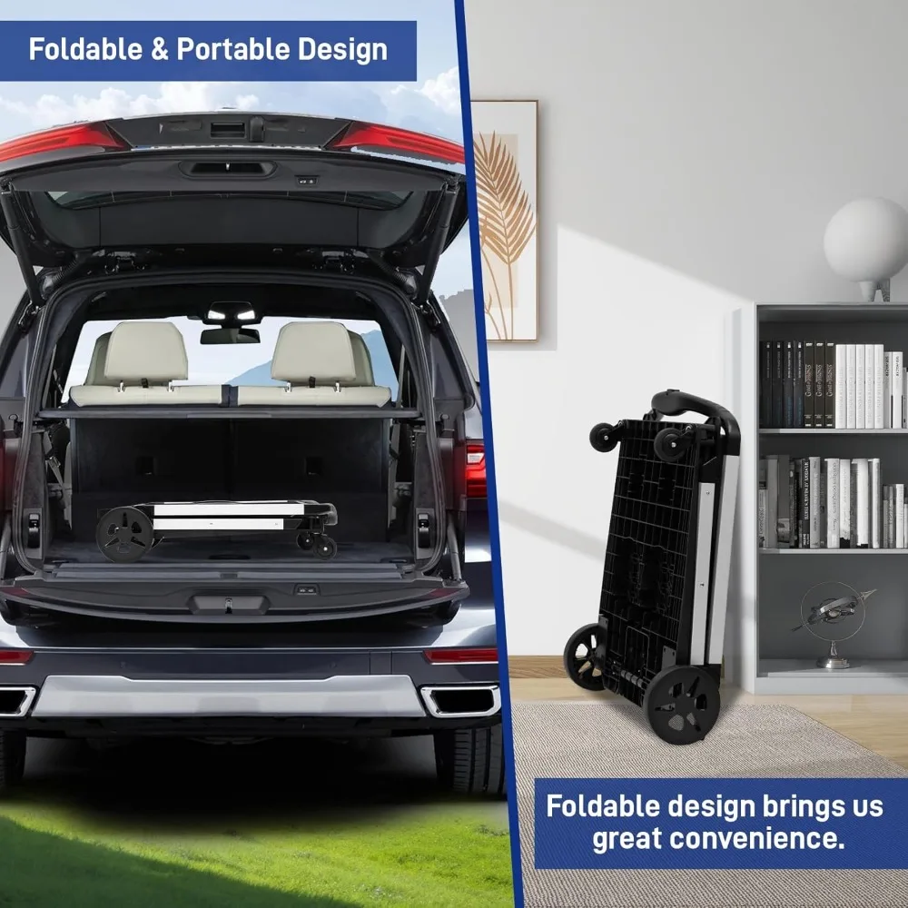 عربة تسوق متعددة الأغراض قابلة للطي بطبقتين مع عجلات لتسوق البقالة واستخدام المطبخ وأسواق المزارعين #6