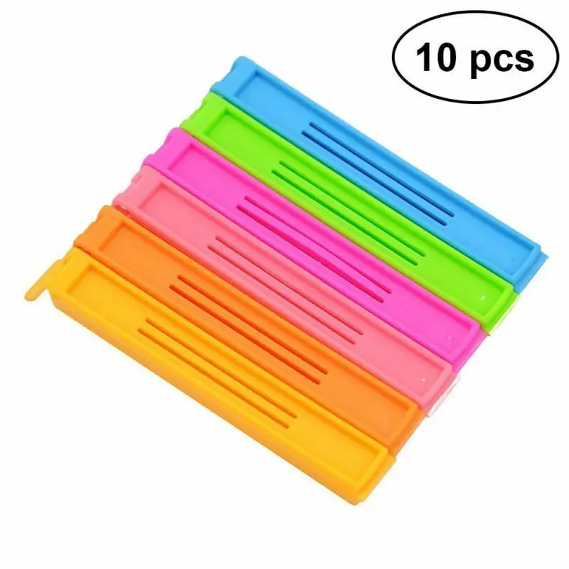 Conjunto de 10/30/50 clipes plásticos, cor aleatória, misturada, portátil, para armazenamento de cozinha, comida, lanche, selagem, saco plástico