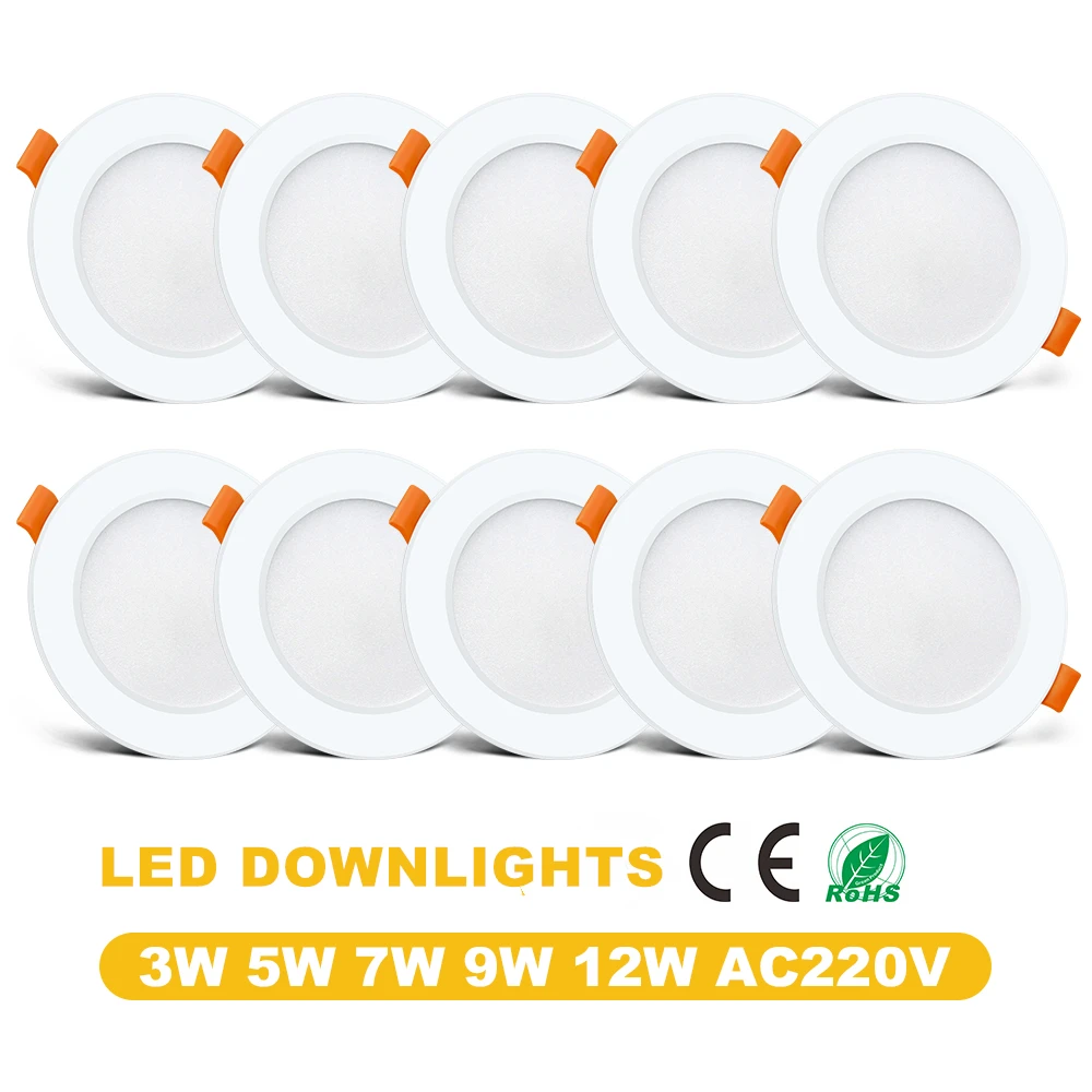 LED Downlight Recessed Teto Lâmpada, Sem Driver, Spotlight, Iluminação Interior, Sala de estar, Quarto, 3W, 5W, 7W, 9W, 12W, AC 220V