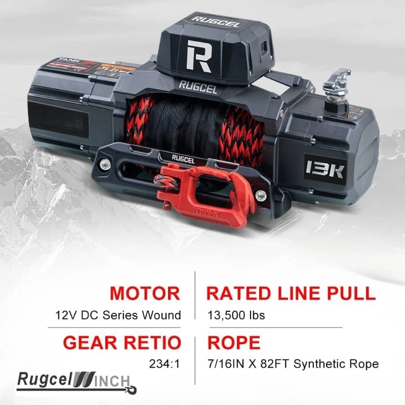 13500lb New Waterproof Electric Synthetic Rope Winch 12V with Hawse Fairlead,2 in 1 infrared remote control, wired control