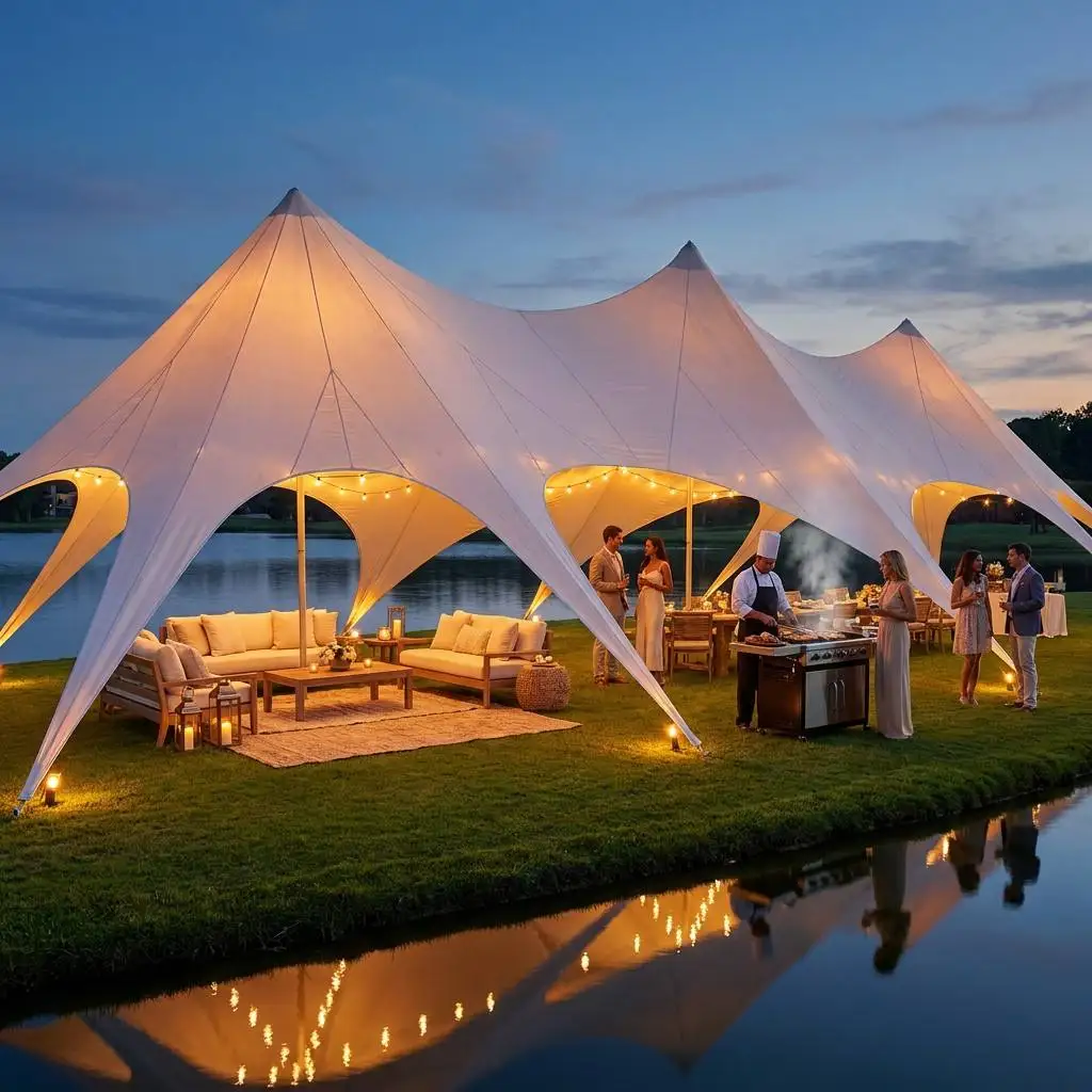 Cloud Top Canopy Tent 20x8.6m Oxford Fabric Galvanized Steel Frame for Resorts Gardens