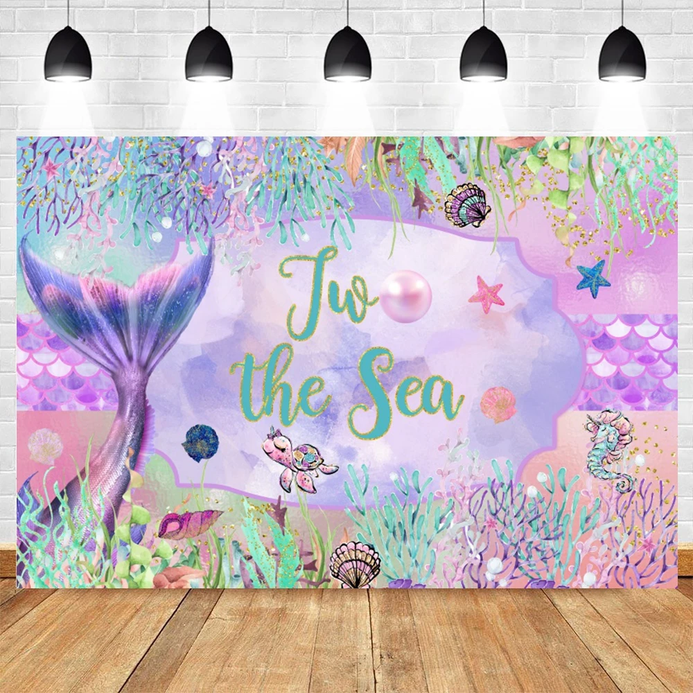 인어 공주 배경 해저 물고기 상어 아기 생일 파티 성 사진 배경 사진 스튜디오 Photocall Photozone