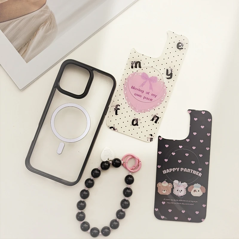 

1Pc Case+ 2Pcs Backplates+1 Pc Bracelet for iPhone 16 Pro 15 Pro Max Case Women Magsafe Removable Magnetic​ Woman cover