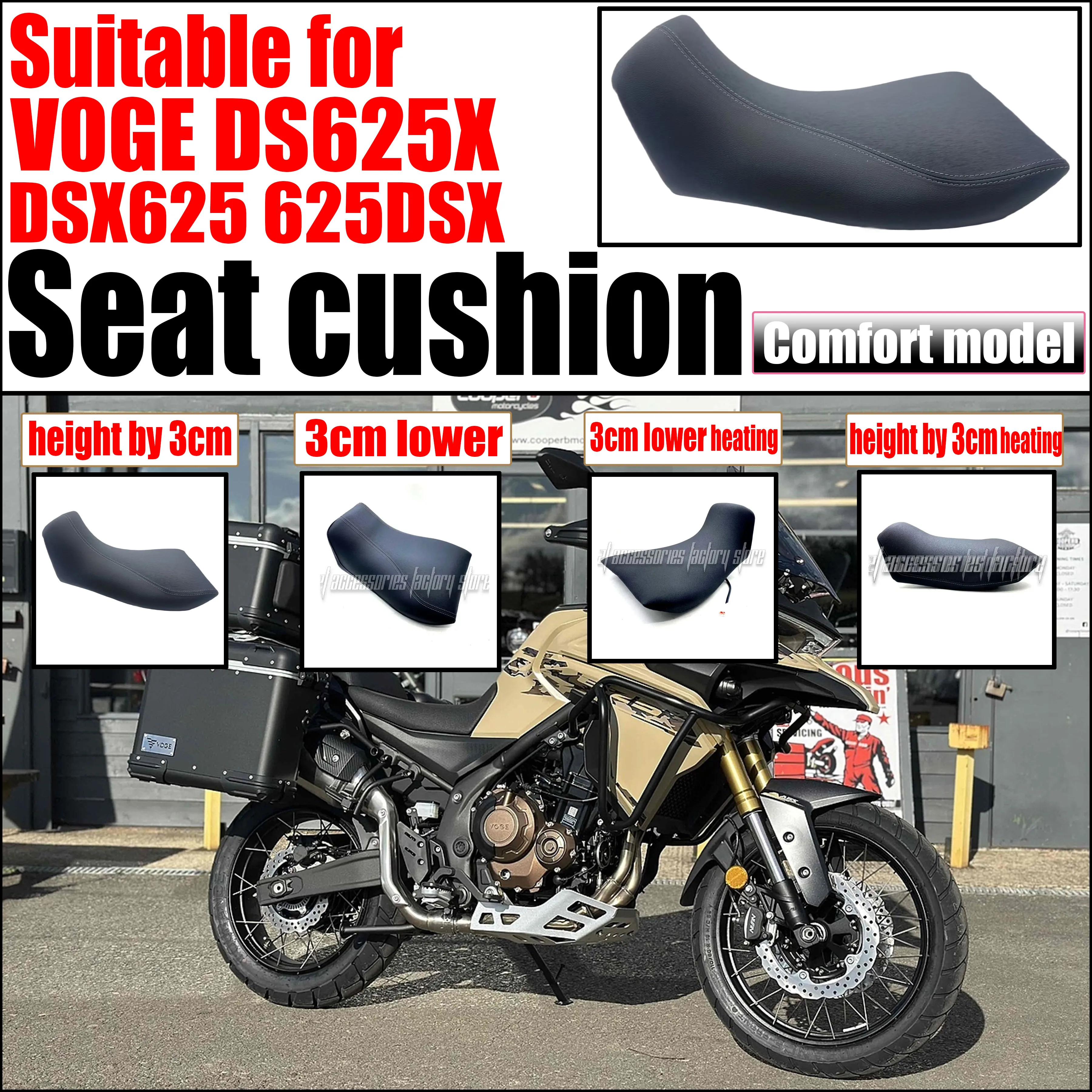 Accessoires neufs pour motos VOGE DS625X DSX625 Siège confortable réglable en hauteur de 3 cm avec fonction de chauffage