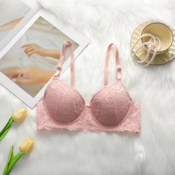 Beautiful Design Sexy Underwear Women's Pink Lace Underwear Back Button Bra Top Flower Comfortable Close fitting Underwear B6048