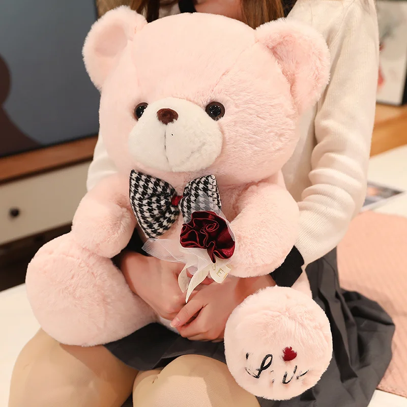 

35/45CM Kawaii Teddy Bear Plush Dolls LOVE Pillow Bow Tie Rose Bears Plush Toys Stuffed for Wedding Decor Gift for Couple Girls