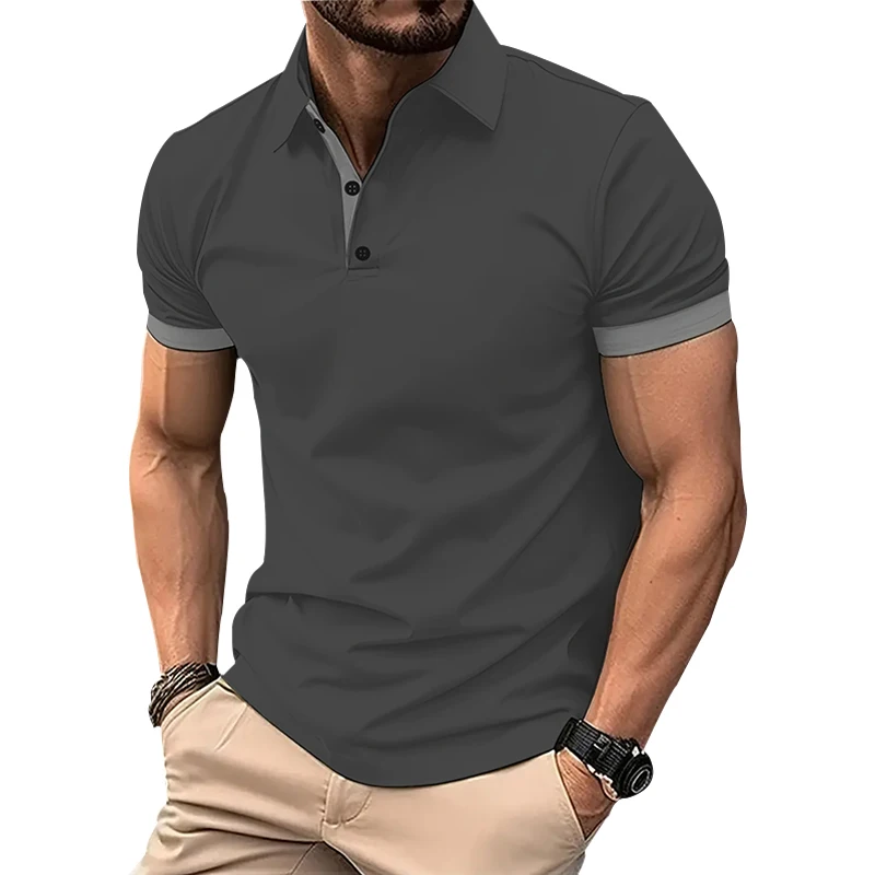 Polo estiva da uomo a maniche corte in puro colore Polo sportiva da uomo Slim Fit Business Polo con stampa digitale 3D