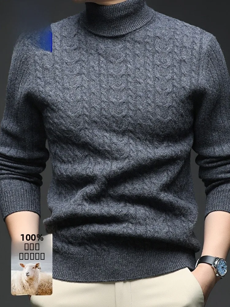 

Rn 00% Wool Thiened High Collar Sweater Casual Knitted Men's Pullover Faionable Ci Sle Winter Warm Casual Wear