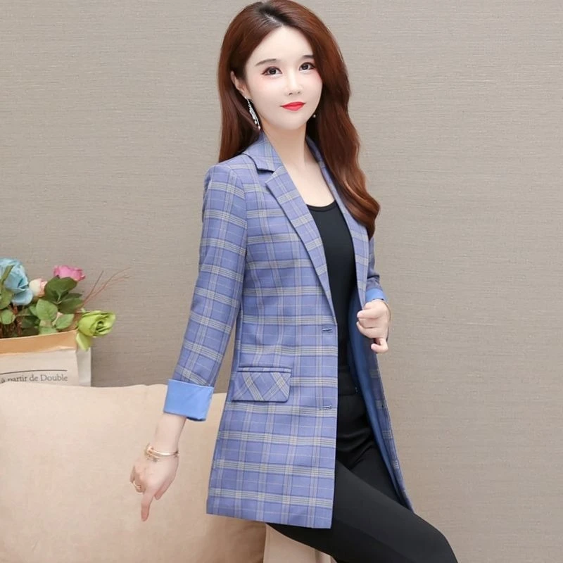 Künstlerischer Vintage-Blazer für Damen im Frühling und Herbst 2025, neuer karierter Blazer, entspannte Passform, mittellang, lässig, Wochenende, Arbeit, Pendeln, Anzugjacke