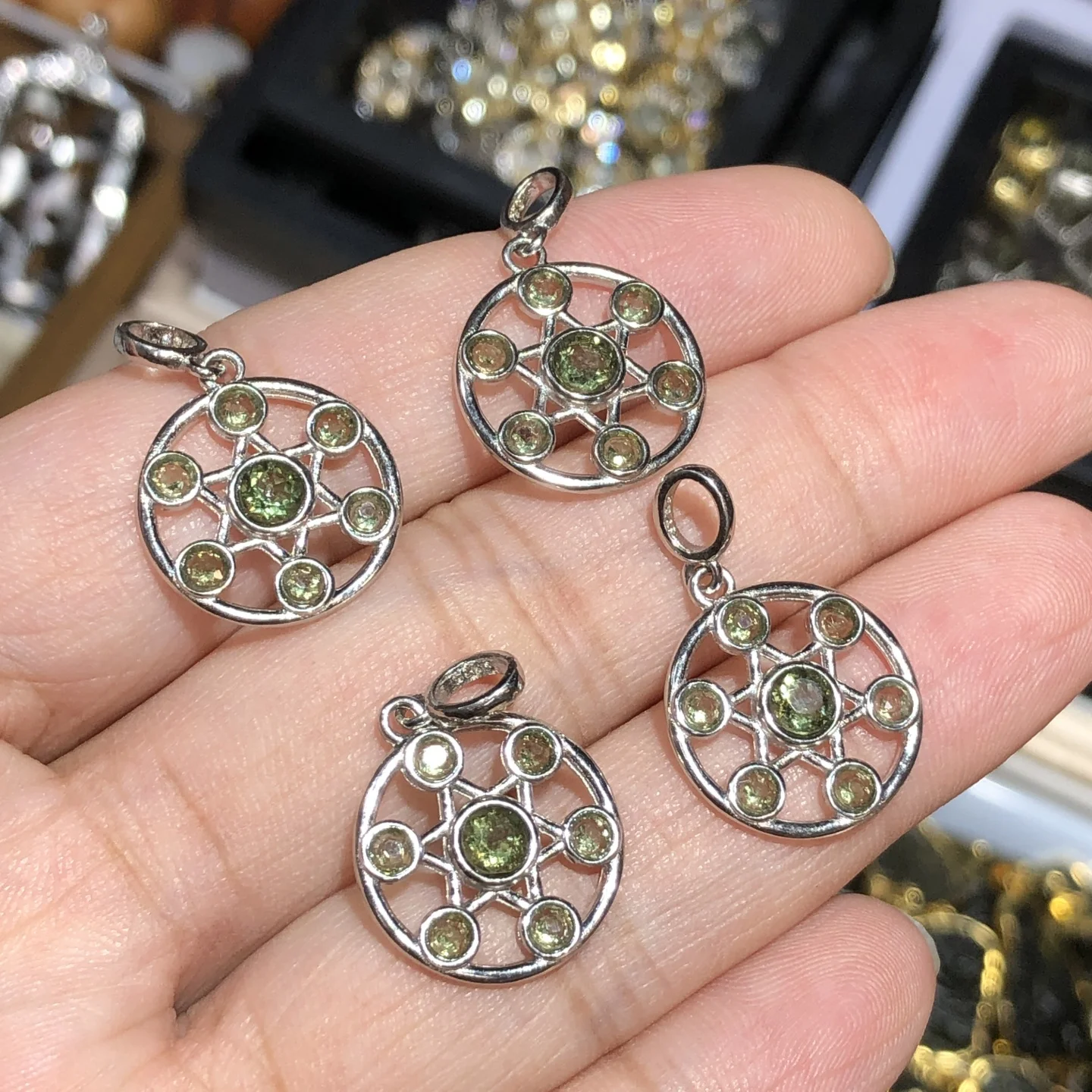 1Pc Fengbaowu Natural Moldavite Hexagram Pendant 925 Sterling Silver Reiki Healing Stone Jewelry Gift For Men Women