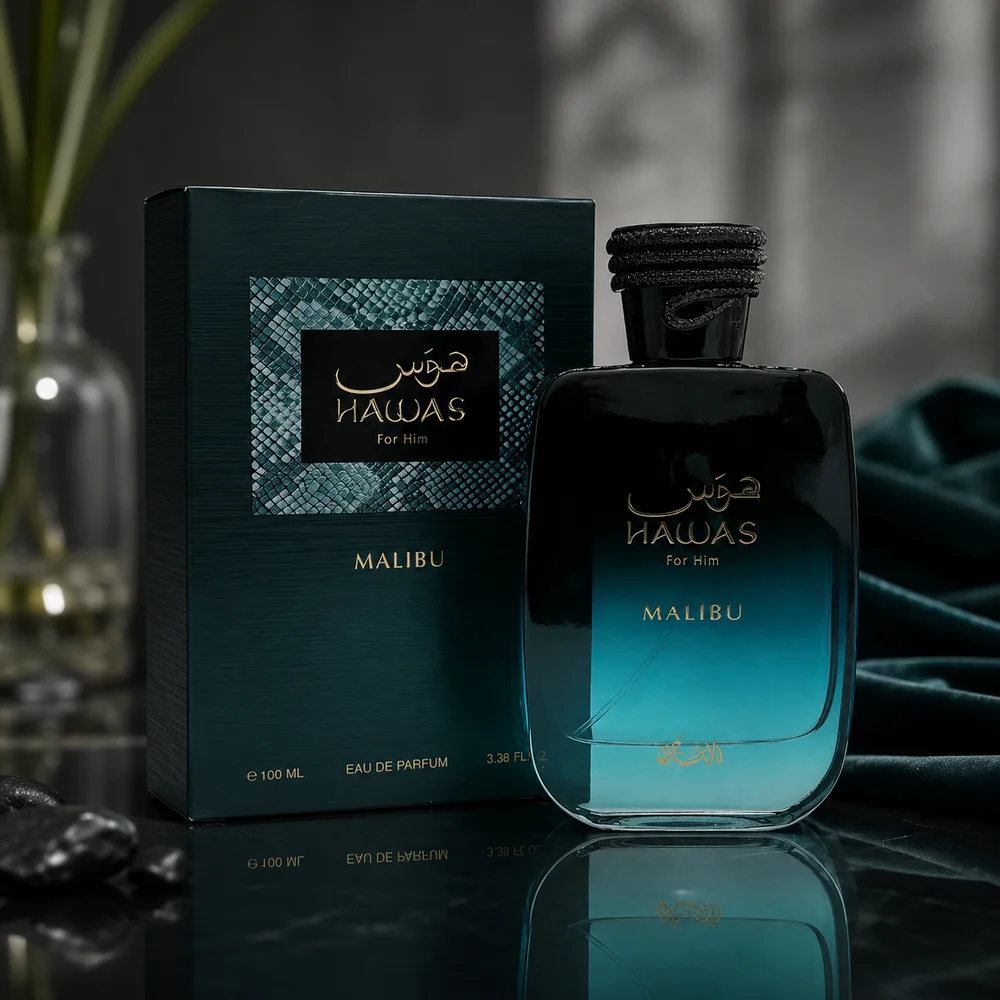 Perfume Rasasi Hawas Malibu EDP para Hombre 100ml, Aroma Cítrico Tropical Amaderado, Colonia de Larga Duración, Caja de Regalo de Lujo, Fragancia Masculina