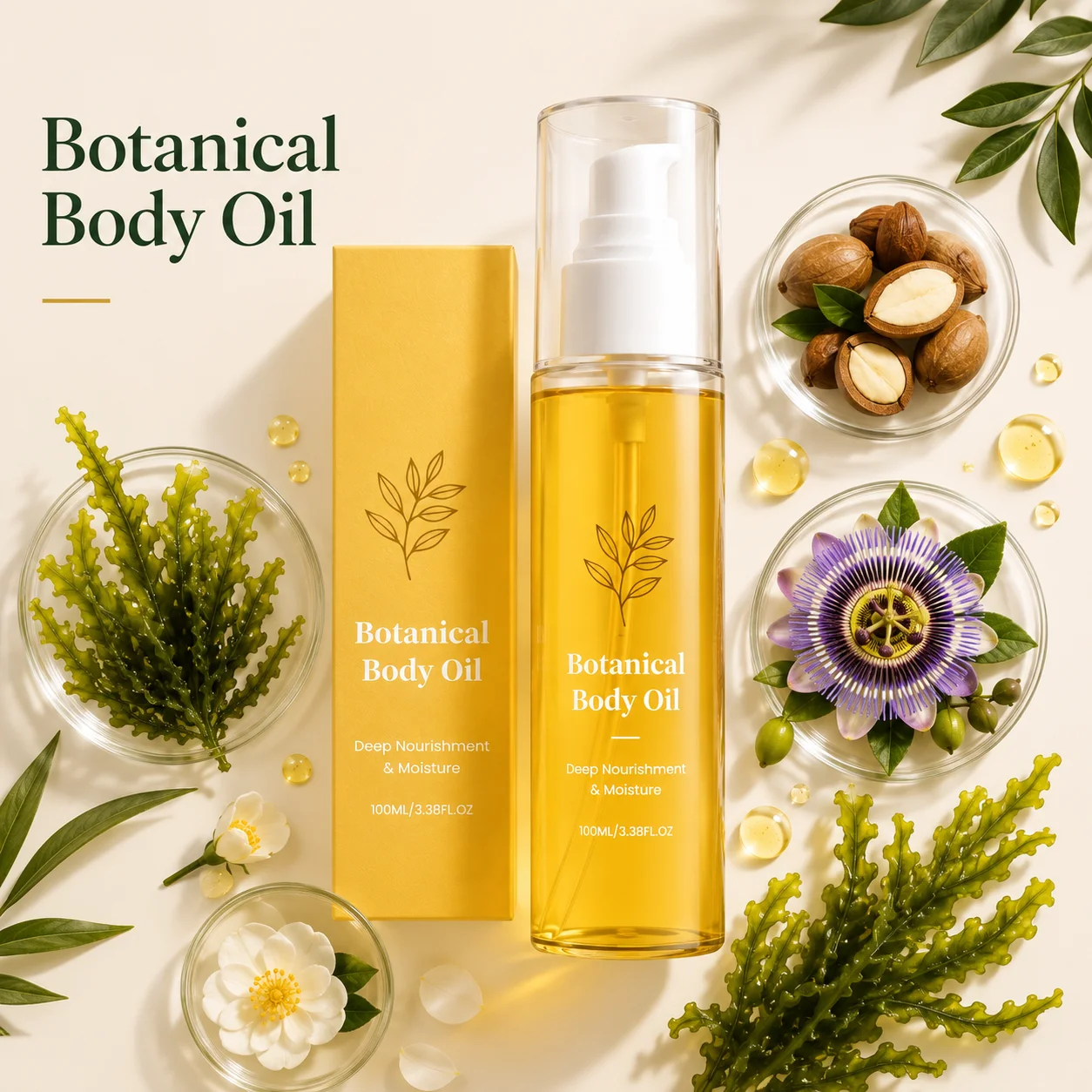 Natural Botanical Body Oil Deep Moisturize Relief Skin Seasonal Dryness Organic Body Oil With Brazil Nut & Passionflower Seed