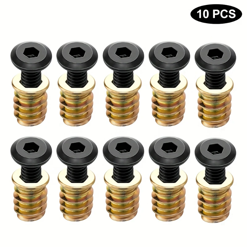 10PCS Nut Threaded Inserts Combination Tool Kit For Wooden Furniture Hexagon Socket Screw Connectors Bolt Fastener Hardware