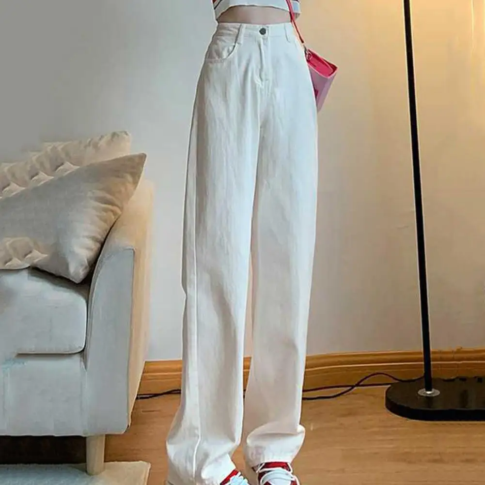 

All-day Wear Denim Trousers Trendy Women's High Waist Wide Leg Jeans with Multiple Pockets Stylish Streetwear Denim for Casual