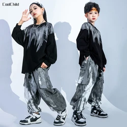 Boys Hip Hop Contrast Sweatshirt Tie Dyed Cargo Pants Girls Street Dance Star Clothes Set Kids Streetwear Children Jazz Costumes