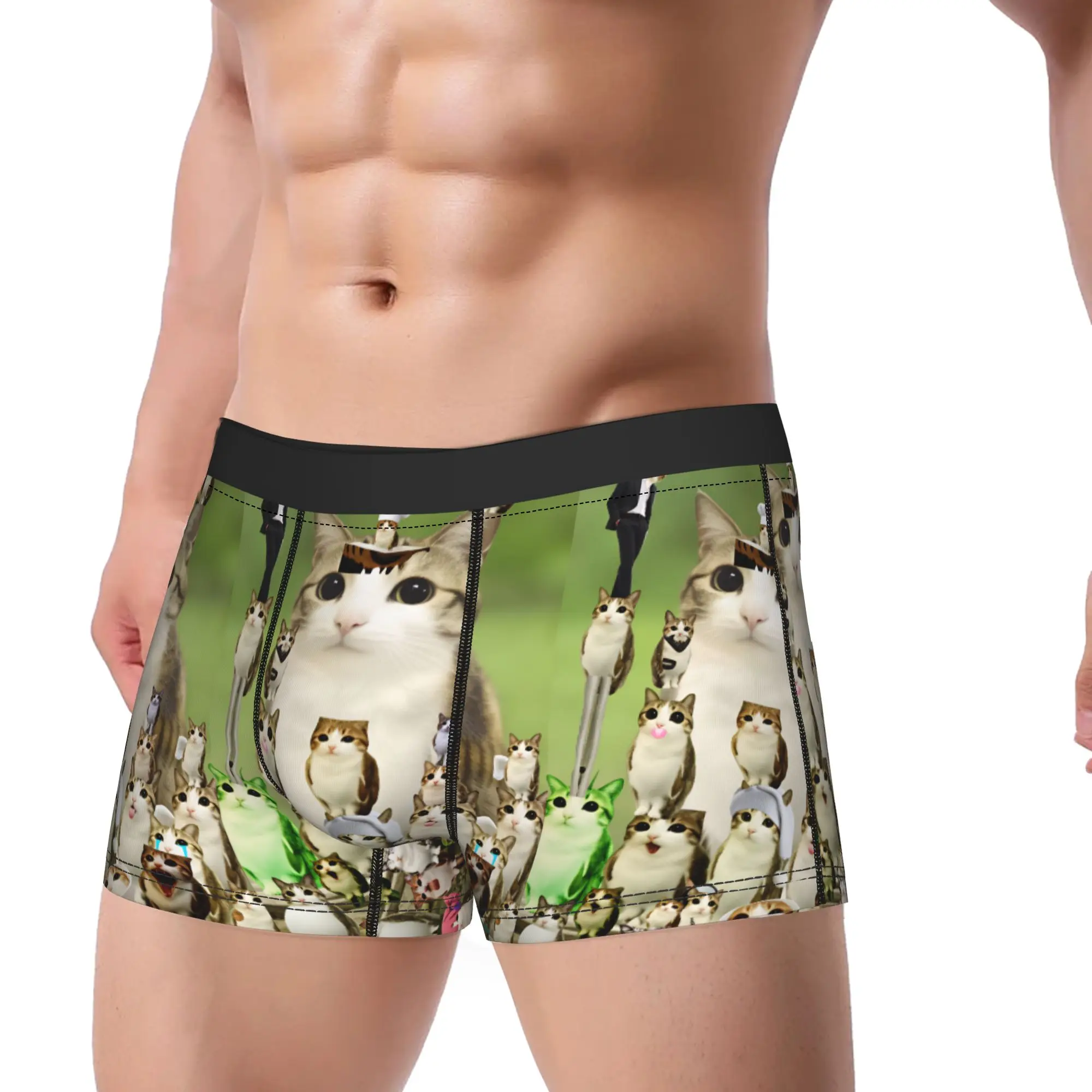 Funny Chaos Meowl Cat Collage Boxershorts  Pouch Underwear Quality Custom DIY Boxer Brief Soft Trend Male Panties Large Size