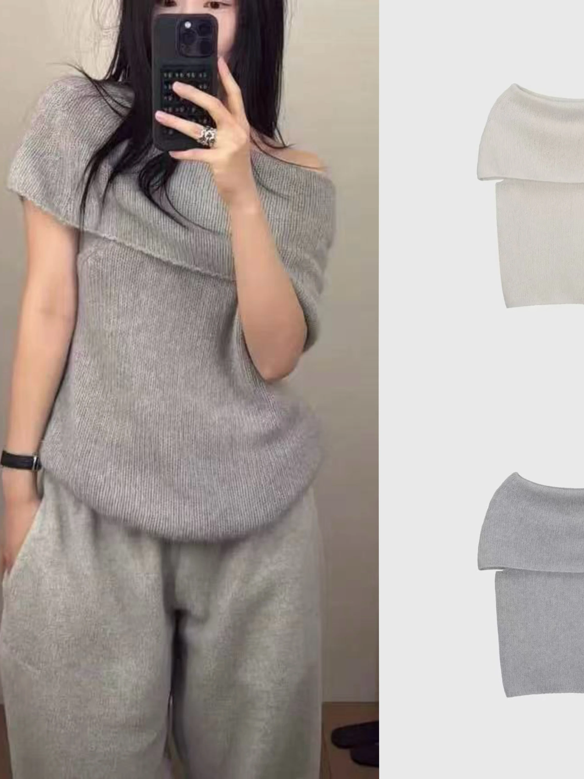 

oulder Baring Pure Color Knitted Svel Top Versatile Sle Casual Slimming Effect Soft Wool Blend Fabric for Women