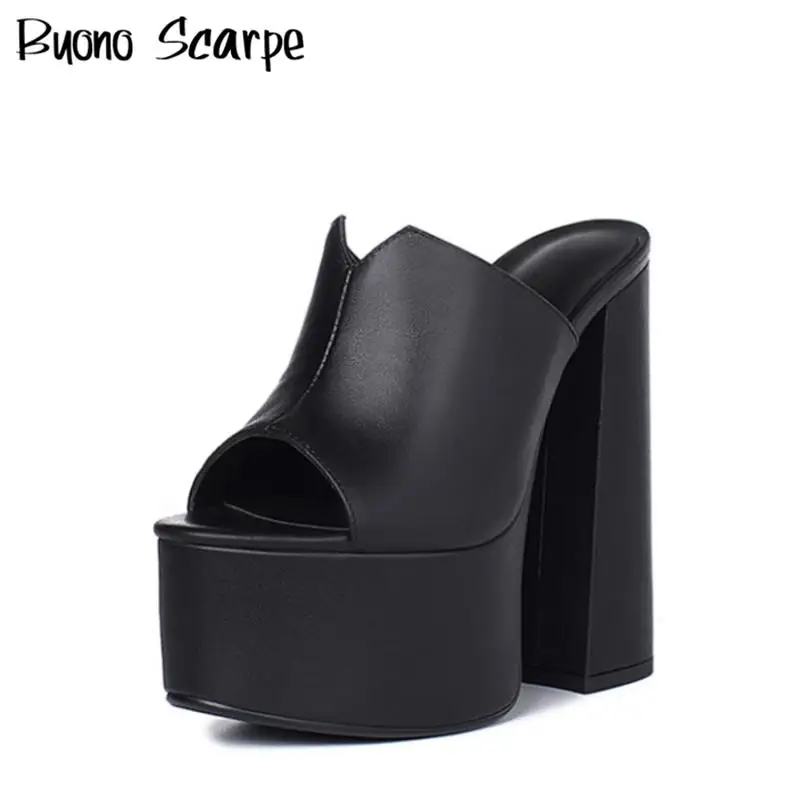 

2025 Open Toe Thick Sole Platform Chunky Heels Women Sandals Solid Color Outdoor Slippers Large Size Fashion Western Sexy Shoes