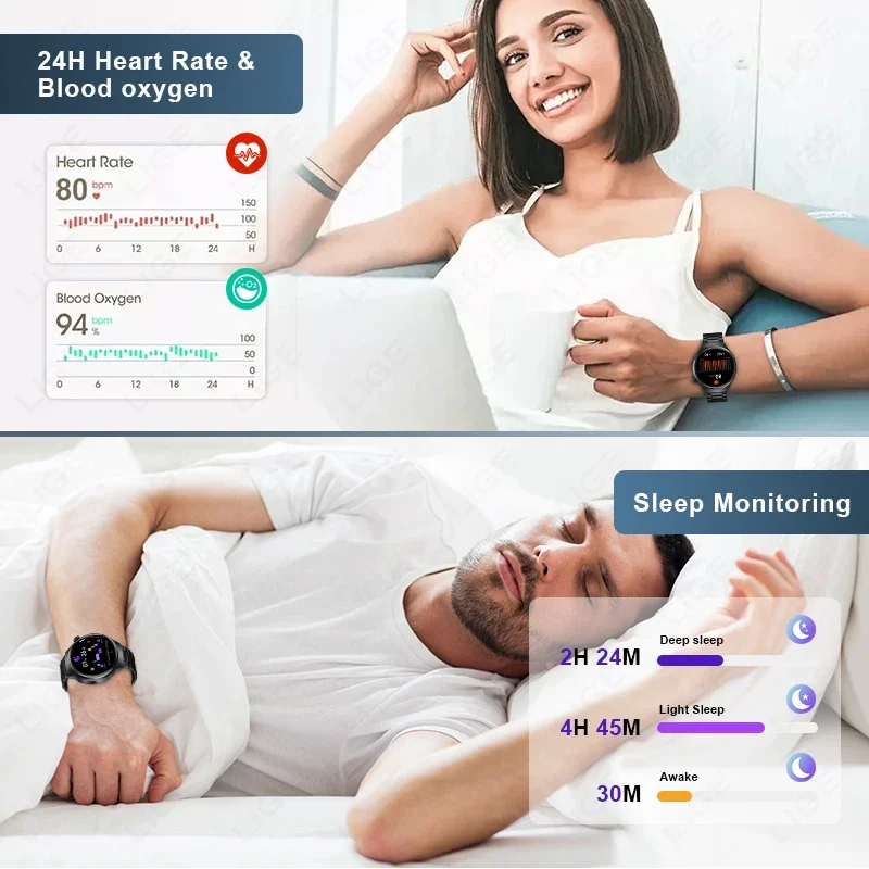 Reloj inteligente LIGE para hombres y mujeres, pulsera de llamada Bluetooth IP68, reloj deportivo resistente al agua para HUAWEI, reloj inteligente saludable para hombre