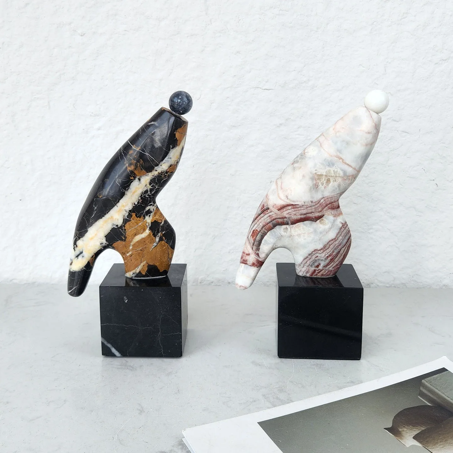 Modern minimalist geometric creative colorful summer stone dolphin ornament model room, living room with bookcase