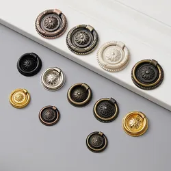 Green/Red Bronze Pull Ring European Style Antique Wardrobe Drawer Knob Kitchen Furniture Cabinet Door Handle Ivory Home