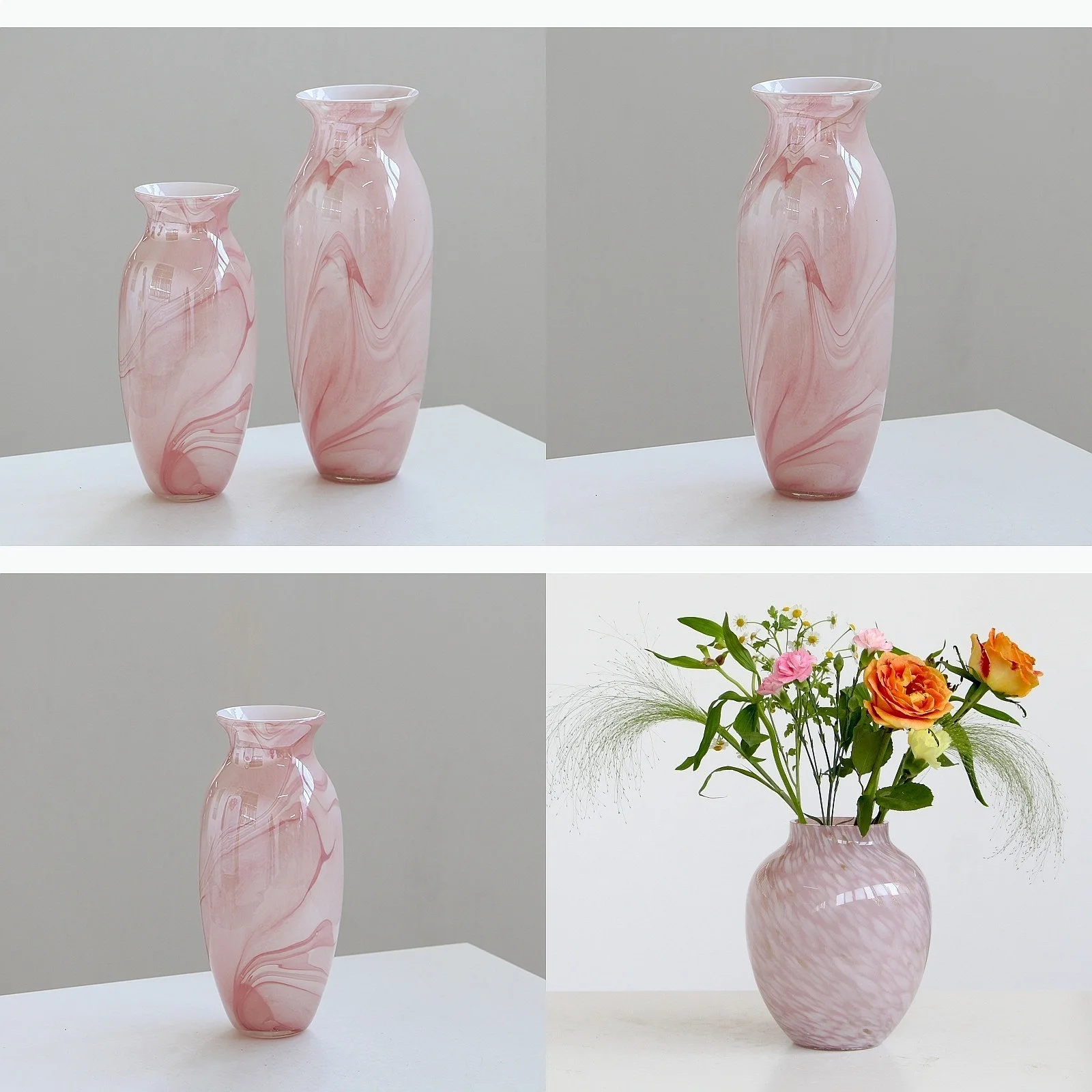 Pink Cloud Mist Ink Painting Glass Vase Flower Arrangement Room Aesthetic Decor