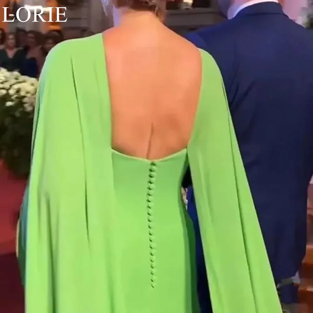 LORIE Elegant Light Green Chiffon Evening Dresses with Cape Sleeves Mermaid 2024 Formal Events Prom Gown for Women Open Back