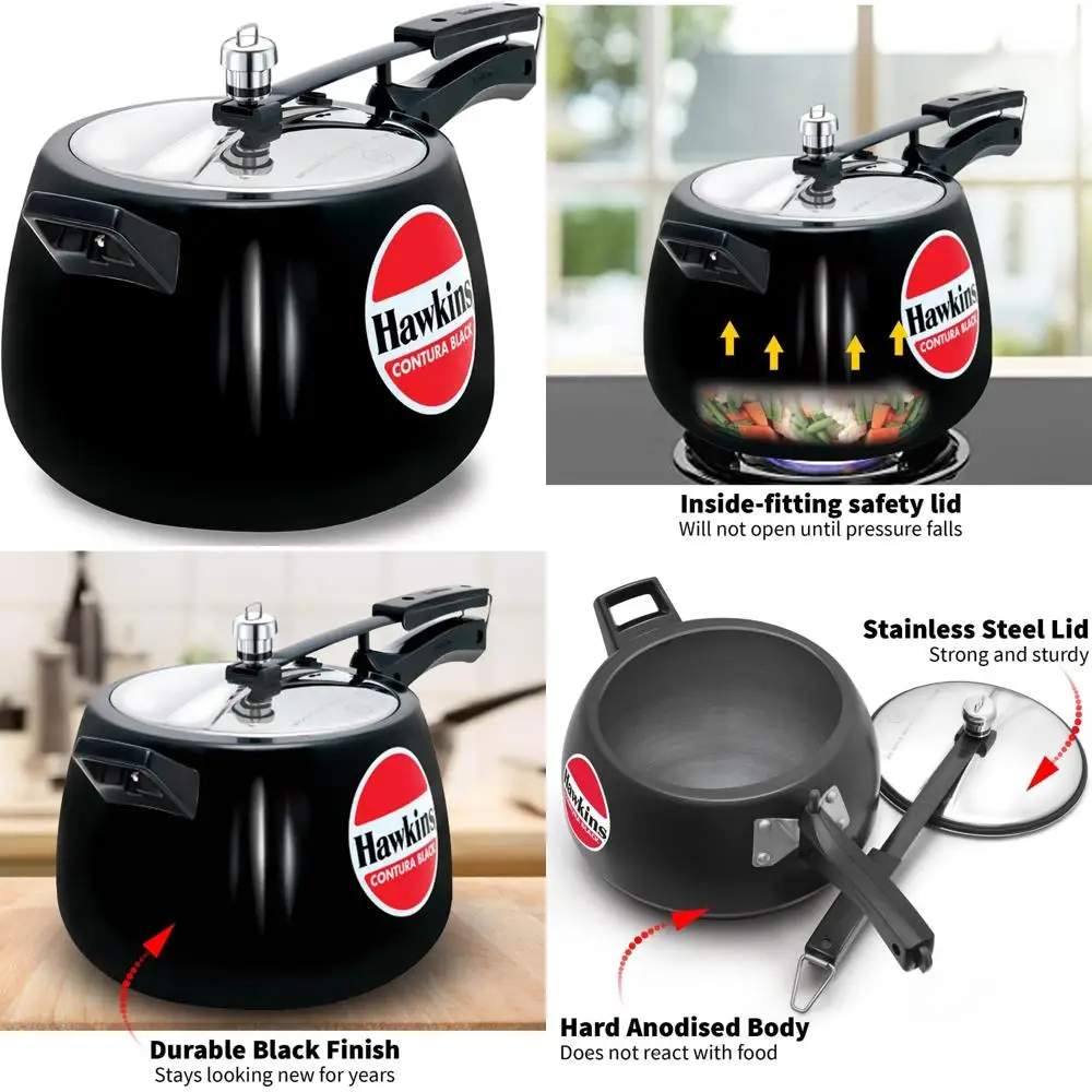 

6,5 л черная скороварка с жесткой анодированной внутренней крышкой, плита Handi, кастрюля большой емкости с длинным хвостовым ключом