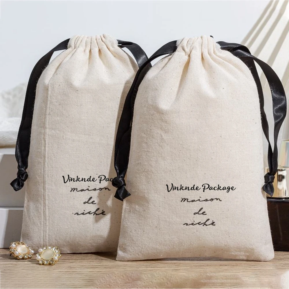 

Recyclable Custom Logo Printed Organic Cotton Muslin Bag 25x30cm Candle Soap Makeup Perfume Packaging Bags Gift Drawstring Pouch