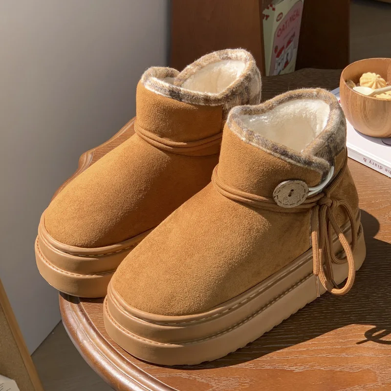 Kids'Casual Shoes Snow Boots Solid color​ Winter Flat Bottom Shoes For Girls Warm Slip-on Anti-slip Off-white Brown Size 26-37