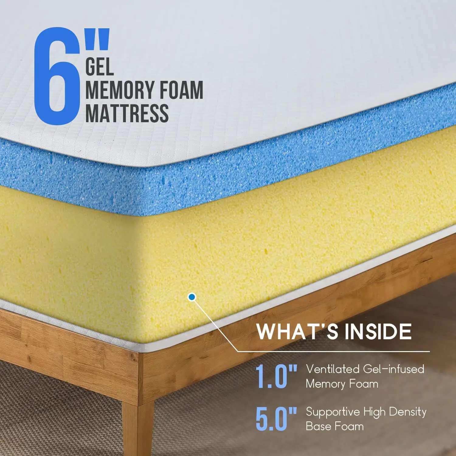 6-calowy żelowy materac z pianki memory Queen Mattresses Średnio twardości materace do chłodnego snu Relief Pressure Relief CertiPUR-US Cer