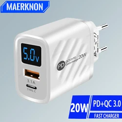 PD 20W USB C Charger Fast Charging Type C Wall Charger For iPhone 14 Samsung Xiaomi Huawei Digital Display Phone Charger Adapter