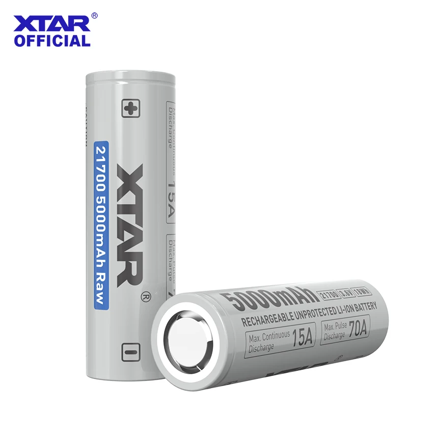 XTAR 4/8PCS 3.6V 21700 5000mAh RAW 충전식 리튬 이온 배터리 (보호 회로 보드 없음) 15A 방전 500+ 사이클