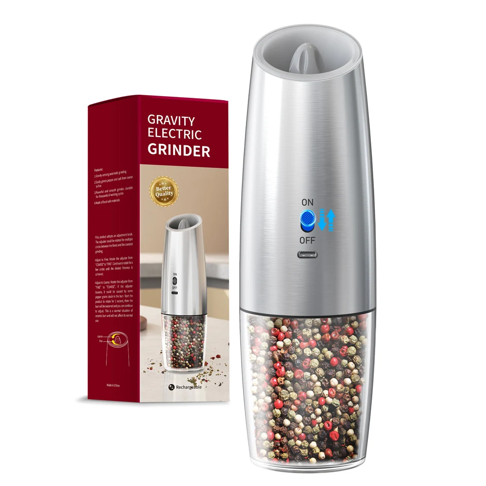 

Gravity sensing Electric Salt And Pepper Grinder Set with LED Light Adjustable Spice Mills for Kitchen Automatic Cordless Gadget