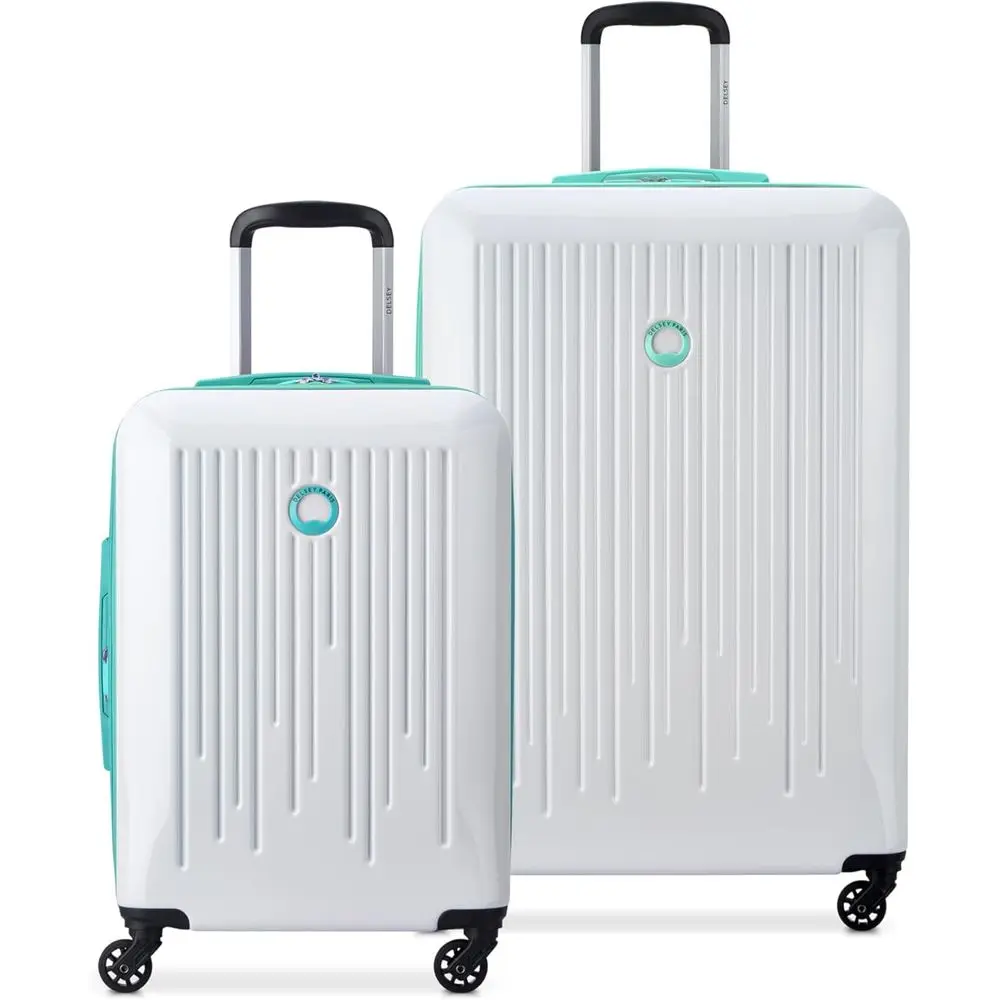 

Expandable Large Travel Luggage Set, Stylish & Unique, Glossy with 360 Spinners, Lockable Handle, Nestable, White & Teal, 2-Piec