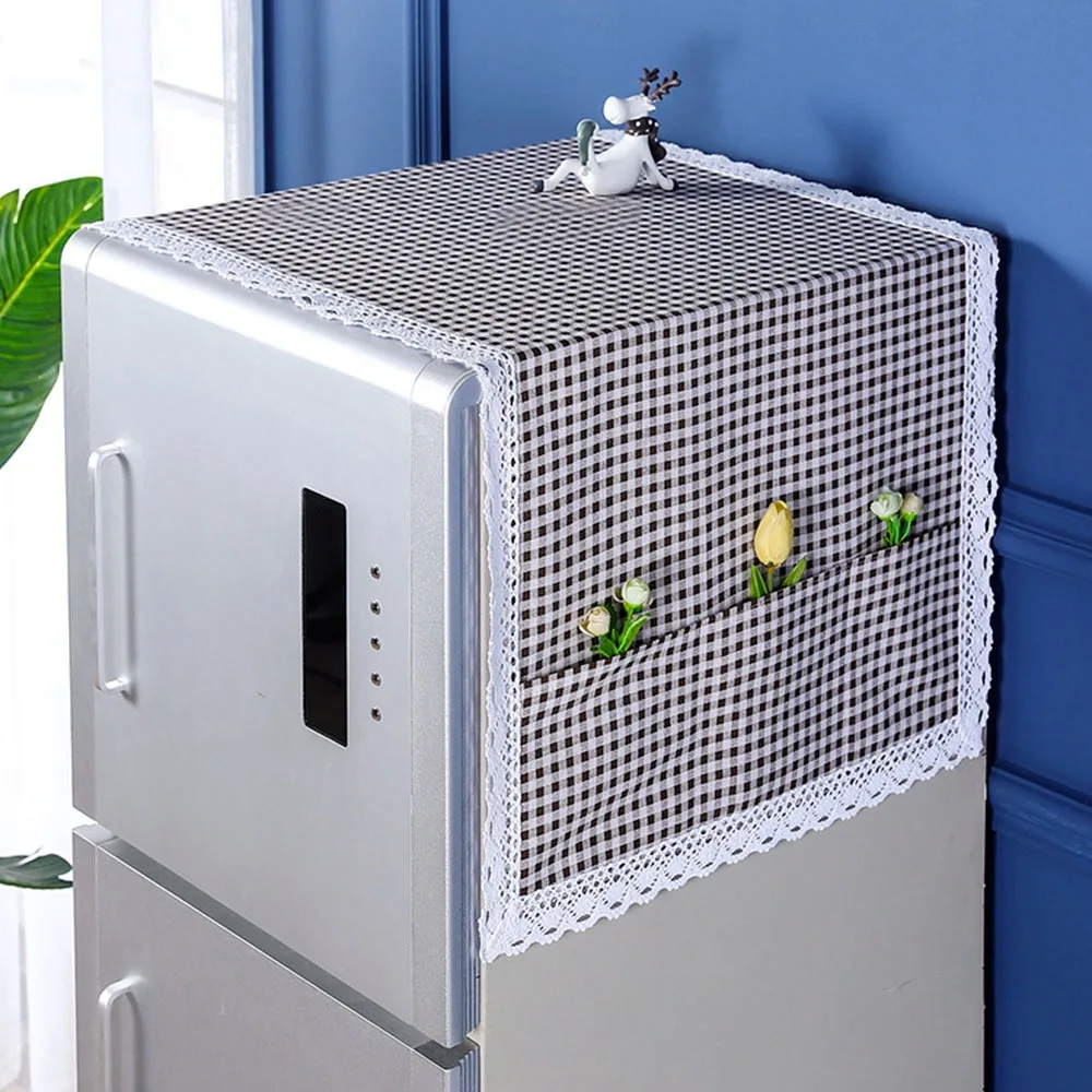 

New 55 X 130cm Refrigerator Dust Cover Cotton Linen Multifunctional Dustproof Cover With Storage Bag Fridge Protection Cover