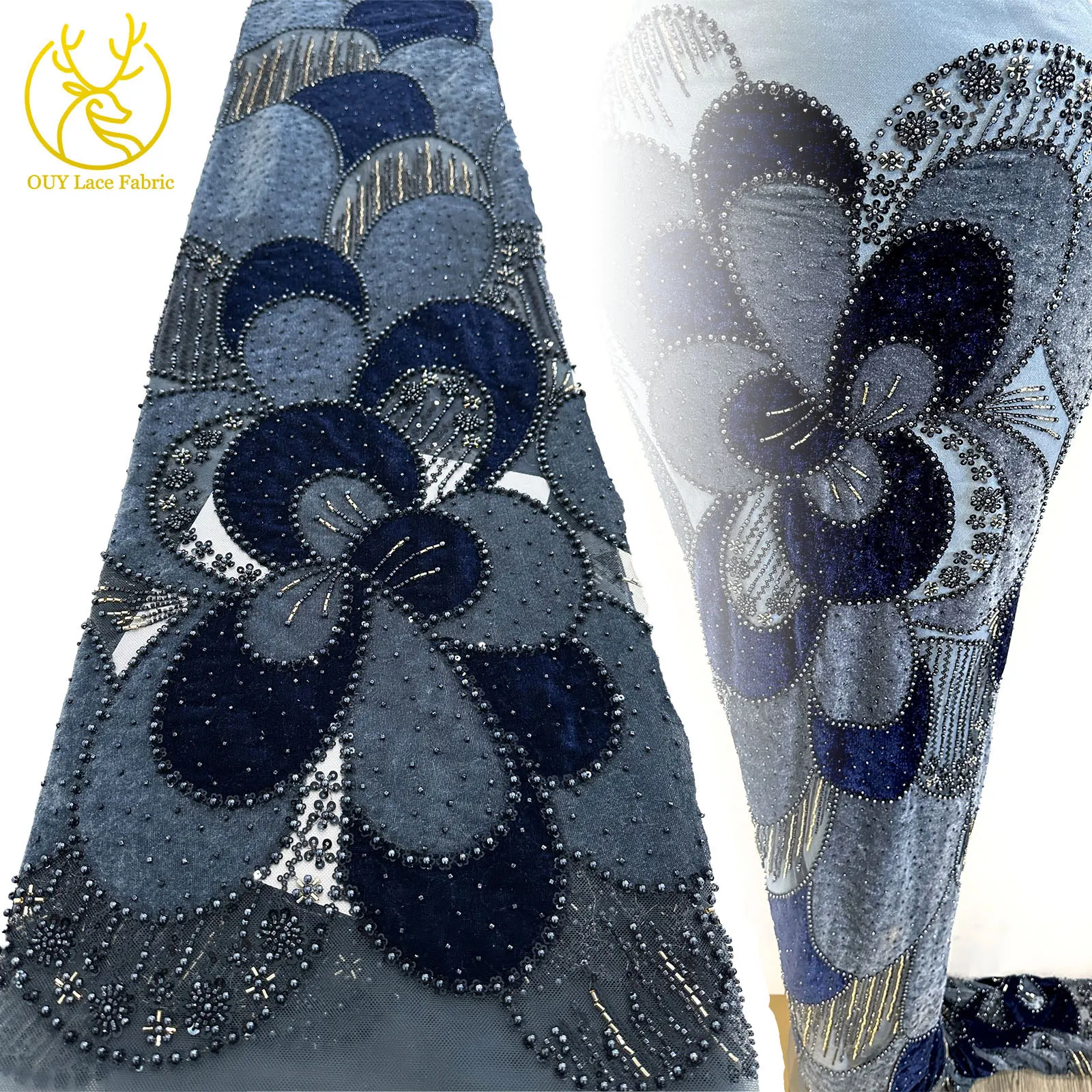 

Newest African Beaded Embroidery Lace Fabric 2025 Luxury Nigerian French Sequin Lace Fabric for Ladies Party Dress Sewing