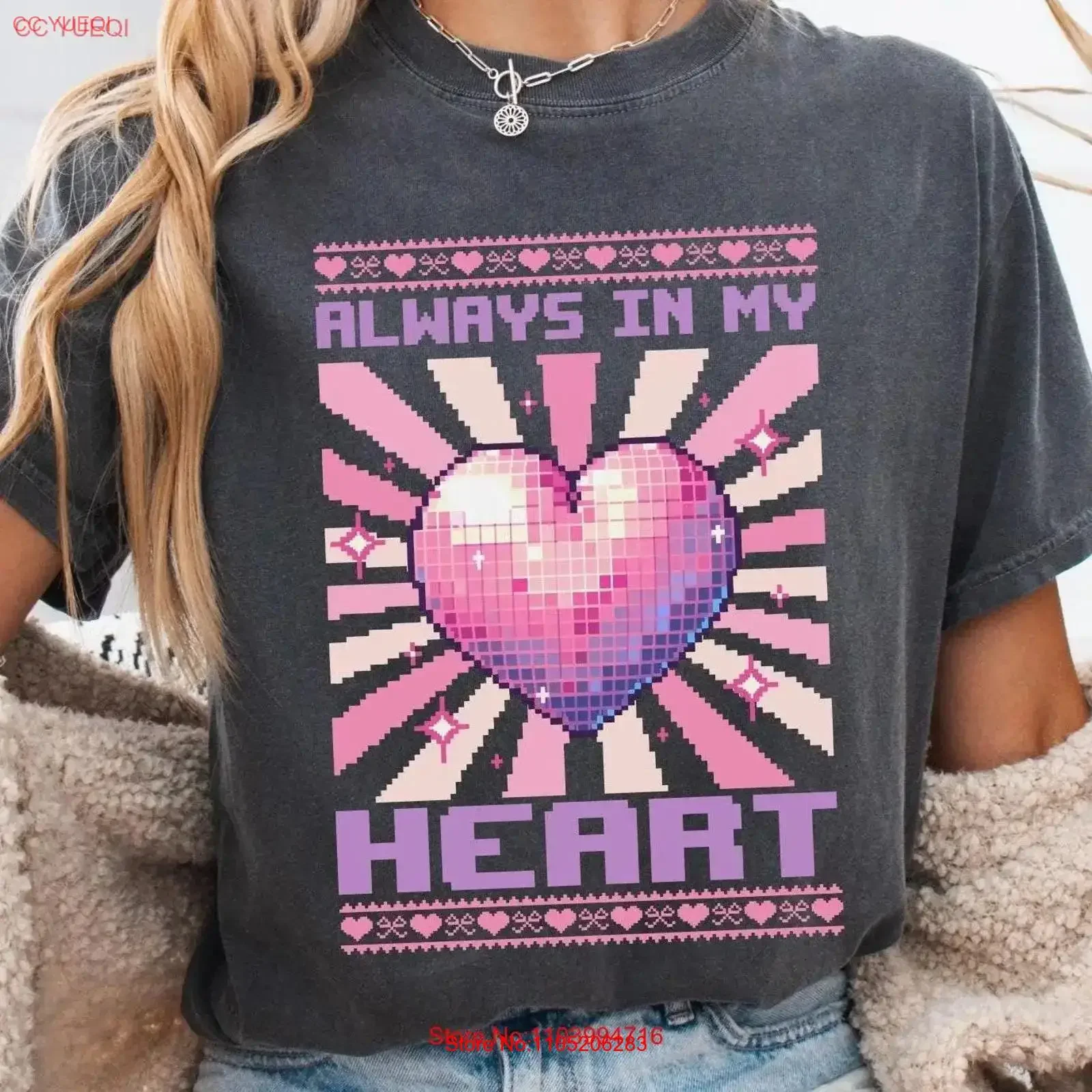 

Always In My Heart Pixels Компьютерный геймер Девушка Розовая футболка Кодер День святого Валентина для женщин Милый винтажный стираный унисекс на День святого Валентина